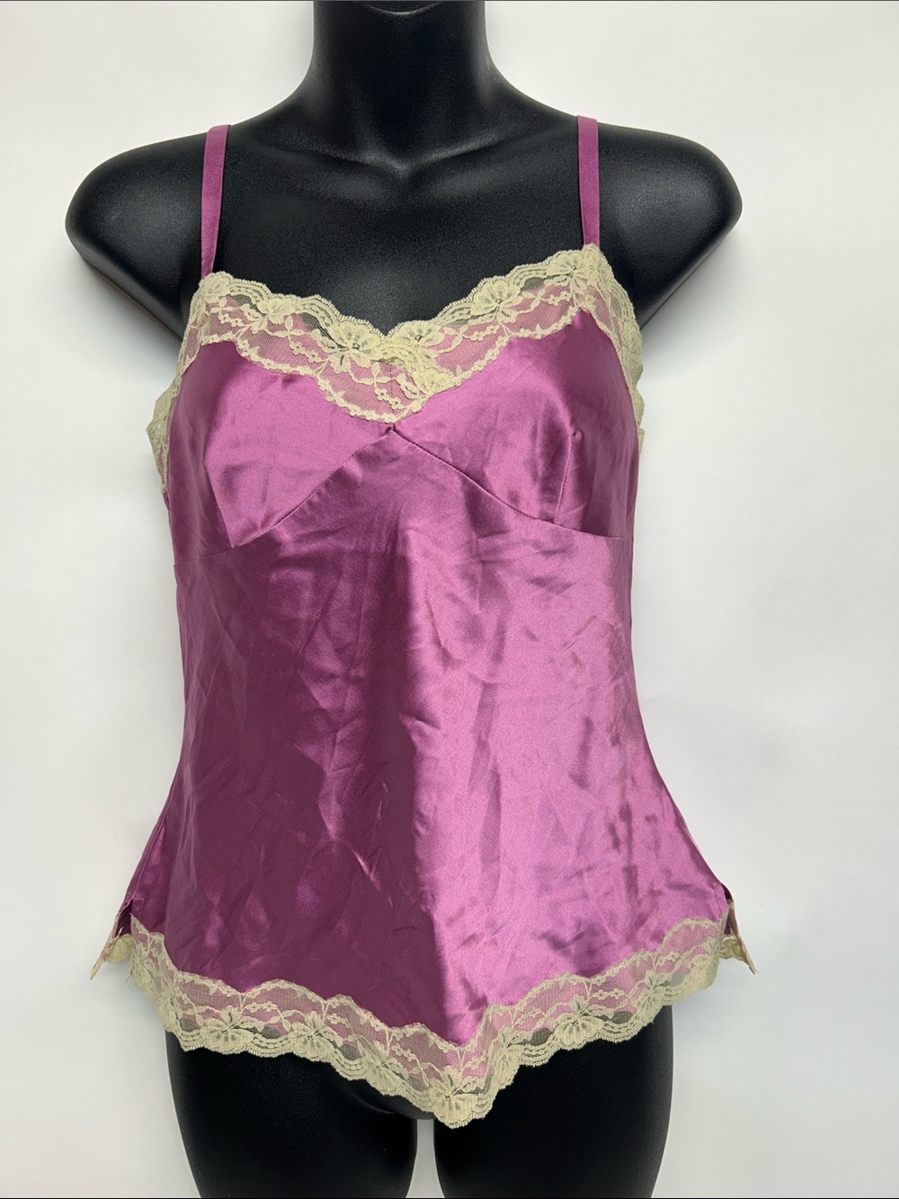 Express Lavender Slip with Cream Lace Trim silk Y2K tank